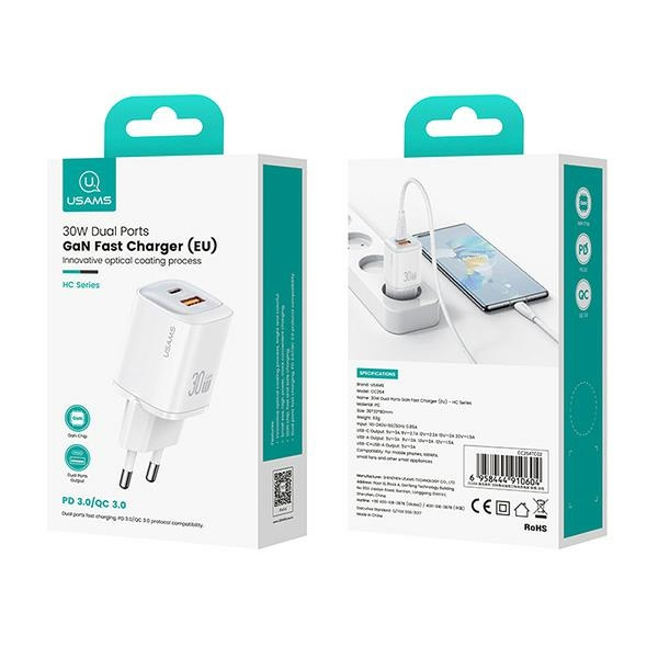 USAMS Ład. siec. CC254 30W GaN USB-C/USB-A Fast Charging HC Series czarny/black CC254TC01