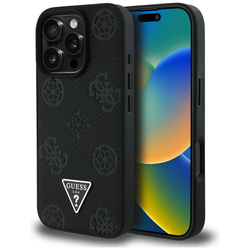 Etui Guess Grained Hot Stamp Peony Triangle Logo MagSafe do iPhone 16 Pro czarny