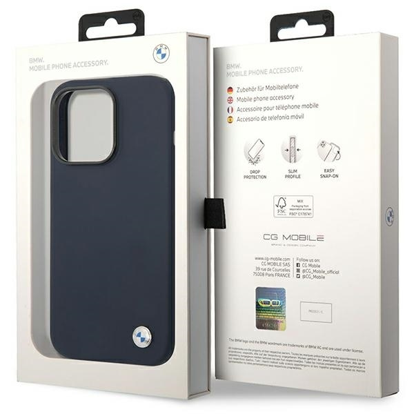 Case BMW BMHMP14LSILNA iPhone 14 Pro 6.1" navy blue/navy Silicone Metal Logo MagSafe