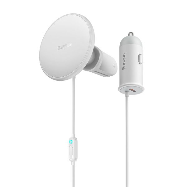 BASEUS WIRELESS CAR CHARGER WITH MAGSAFE 15W HOLDER FOR AIR VENT + USB TYPE C 25W WHITE (CW01)