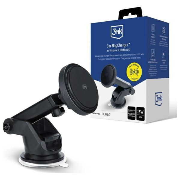 3MK Car MagCharger uchwyt z ładowaniem indukcyjnym 15W do szyby/na deskę rozdzielczą czarny/black