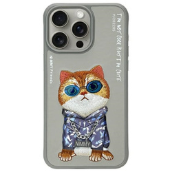 Nimmy etui iPhone 15 Pro 6.1" szary/gray  Glasses Cool Cat