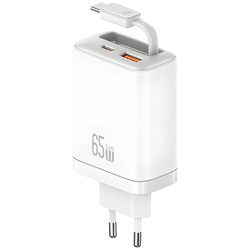 Ładowarka sieciowa USAMS Xiang Series CC299 65W 1xUSB-C 1xUSB-A + kabel USB-C biały
