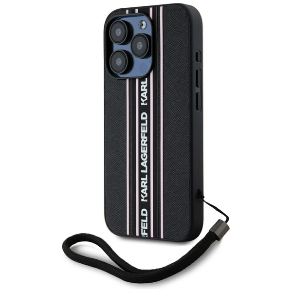 Etui Karl Lagerfeld Saffiano Athleisure  Stripes Cord do iPhone 15 Pro różowy