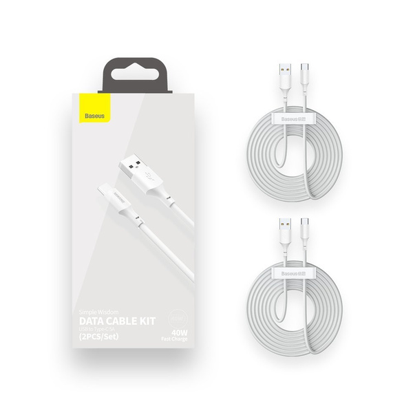 BASEUS 2X SET USB TYP C - LIGHTNING CABLE FAST CHARGING POWER DELIVERY QUICK CHARGE 40 W 5 A 1,5 M WHITE (TZCATZJ-02)