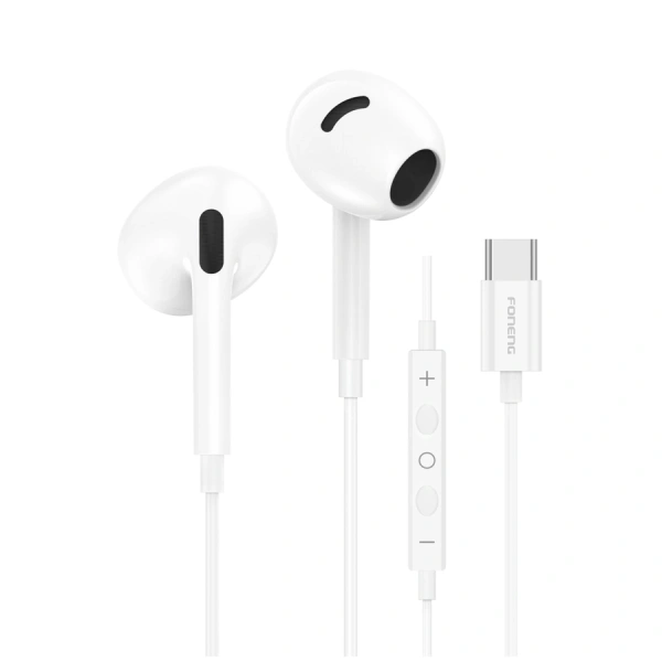FONENG wired earphones T66 USB-C with microphone 1.2M White