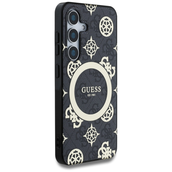 Etui Guess 4G Background Gold             Electroplated Peony Pattern MagSafe do Samsung Galaxy S25 czarny