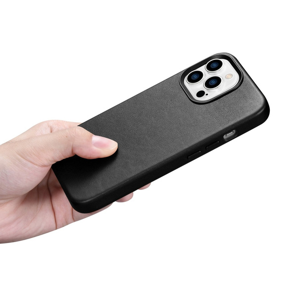 ICARER CASE LEATHER COVER GENUINE LEATHER CASE FOR IPHONE 14 PRO MAX BLACK (WMI14220708-BK) (MAGSAFE COMPATIBLE)