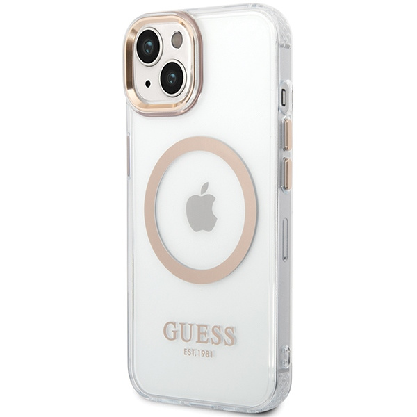 Guess GUHMP15MHTRMD iPhone 15 Plus/ 14 Plus 6.7" złoty/gold hard case Metal Outline Magsafe