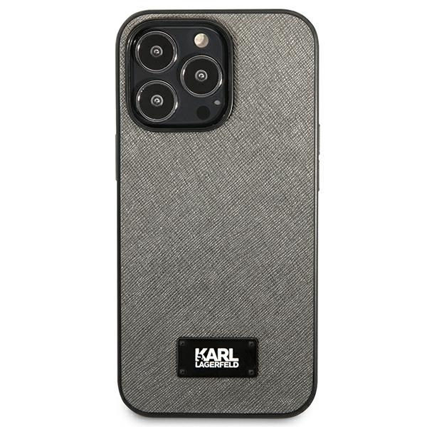 KARL LAGERFELD KLHCP13XSFMP2DG IPHONE 13 PRO MAX 6,7" HARDCASE SREBRNY/SILVER SAFFIANO PLAQUE