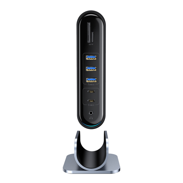 HUB Baseus CAHUB-DG0G 3x USB 3.2 Gen 1 / 2x USB-A / 2x USB-C / czytnik kart SD, micro SD / AUX / 3x HDMI / RJ45 PD 100W (wtyczki EU / CN / UK) - szary