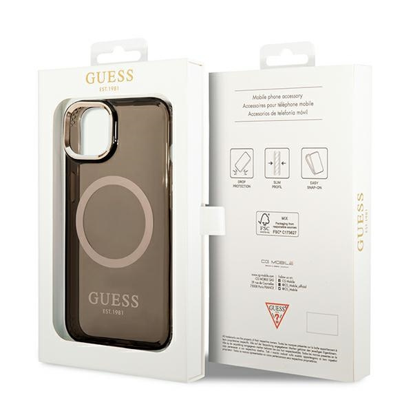 Guess GUHMP14MHTCMK iPhone 14 Plus / 15 Plus 6.7" czarny/black hard case Gold Outline Translucent MagSafe
