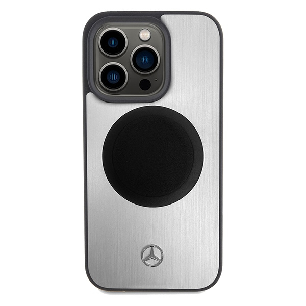 Mercedes Leather&amp;Alu MagSafe case for iPhone 15 Pro - silver