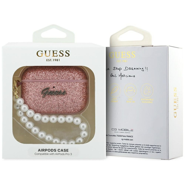 Etui Guess Glitter Pearl Strap do        AirPods Pro 3 różowy