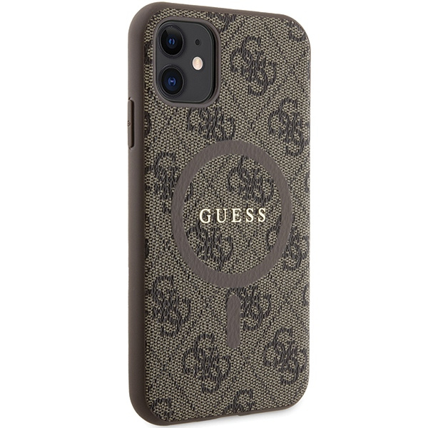 GUESS GUHMN61G4GFRW IPHONE 11 6.1 " / XR BROWN / BROWN HARDCASE 4G COLLECTION LEATHER METAL LOGO MAGSAFE