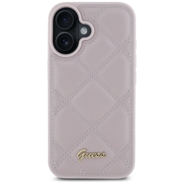 Guess GUHCP16SPSQSQSP iPhone 16 6.1" różówy/pink hardcase Quiled Metal Logo