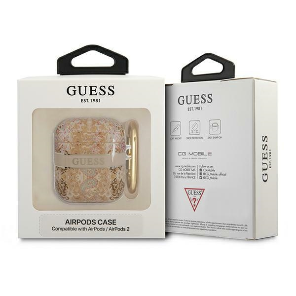 Guess  GUA2HHFLD AirPods 1/2 cover złoty/gold Paisley Strap Collection