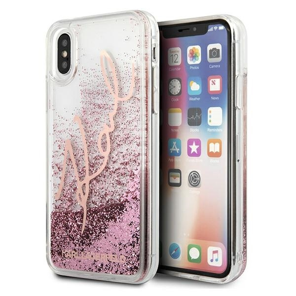 KARL LAGERFELD KLHCPXTRKSRG IPHONE X/XS RÓŻOWO-ZŁOTY/ROSE GOLD GLITTER SIGNATURE