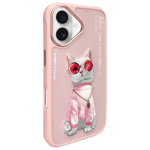 Nimmy etui iPhone 16 6.1" różowy/pink     Glasses Cool Cat