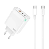 JELLICO wall charger C79 GaN PD 65W 2xUSB-C + 1xUSB QC3.0 + cable USB-C - USB-C White