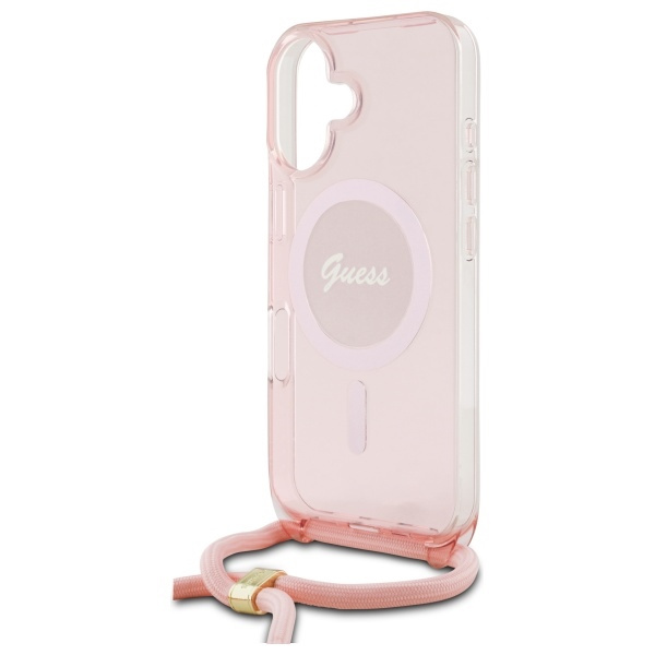 Guess GUHMP16SHCTSGNSP iPhone 16 6.1"    różowy/pink hardcase Crossbody Cord Script MagSafe