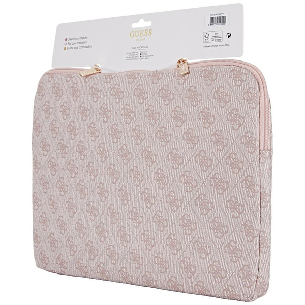 Torba Guess Sleeve 14" 4G Zipper Pocket  Triangle Logo różowy