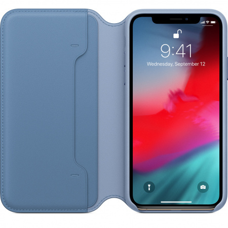 APPLE MVFD2ZM/A LEATHER FOLIO CASE IPHONE X/XS CORNFLOWER ORYGINALNA PLOMBA