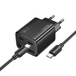 Ładowarka sieciowa do telefonu Hoco 2 x USB C + 2 x USB A QC3.0 PD 3A 30W + kabel USB C do USB C N56 czarna
