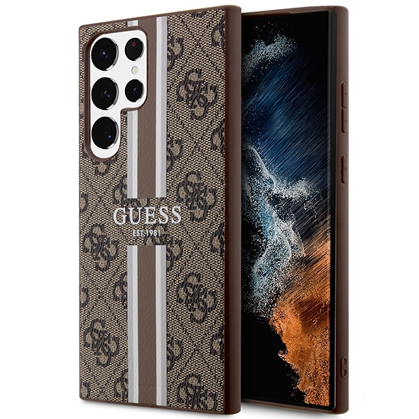 Guess GUHCS23LP4RPSW S23 Ultra S918 brązowy/brown hardcase 4G Printed Stripe