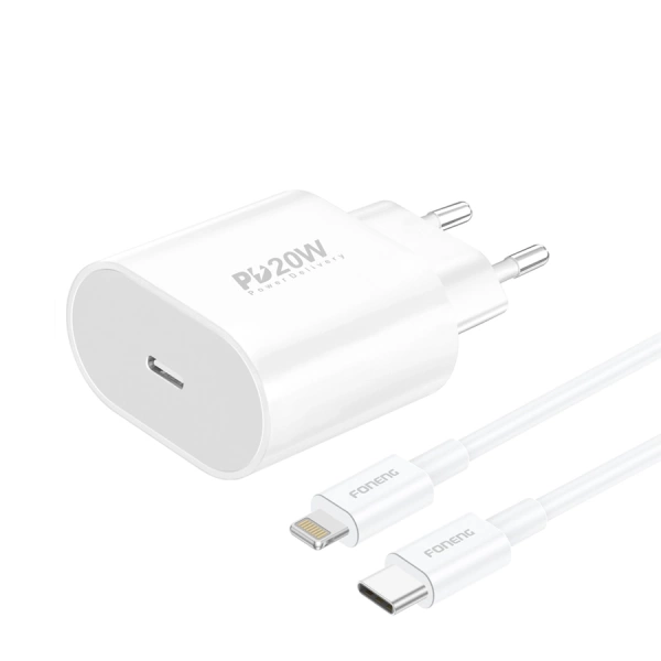 FONENG ładowarka sieciowa EU39 PD 20W 1xUSB-C + kabel USB-C - Lightning Biały