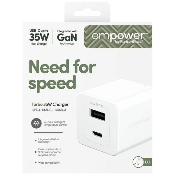 Ładowarka sieciowa empower by            PanzerGlass Turbo 35W USB-C USB-A srebrno-biały