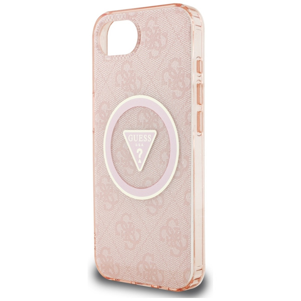 Etui Guess IML Metal Glitter 4G Circle   Triangle MagSafe do iPhone 16e różowy