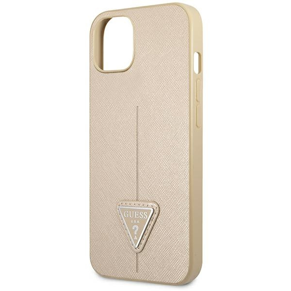 Guess GUHCP14SPSATLE iPhone 14 / 15 / 13 6.1" beżowy/beige hardcase SaffianoTriangle Logo