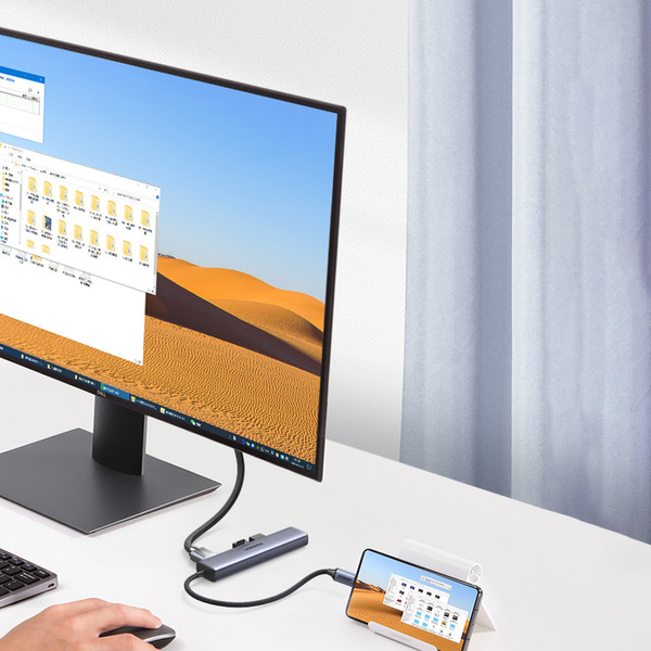 Ugreen adapter konwerter HUB 5w1 USB C - 3x USB 3.0 / HDMI / RJ45 szary (CM475)