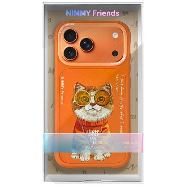 Etui Nimmy Glasses Cool Cat do iPhone 17 Pro Max pomarańczowy