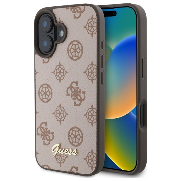 Guess GUHMP16SPGPYSW iPhone 16 6.1" brązowy/brown hardcase Peony Script MagSafe