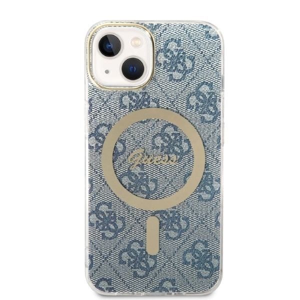 Zestaw Guess GUBPP14SH4EACSB Case+ Charger iPhone 14 / 15 / 13 6,1" niebieski/blue hard case 4G Print MagSafe