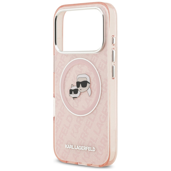 Etui Karl Lagerfeld IML Glitter Karl &   Choupette Heads Logo MagSafe do iPhone 17 Pro różowy