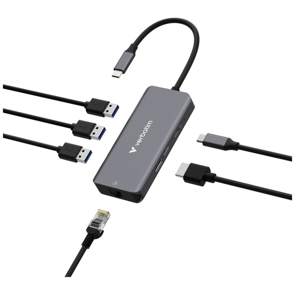 Adapter Hub Verbatim USB-C/HDMI/3xUSB-A  3.2/RJ45 aluminiowy 32157