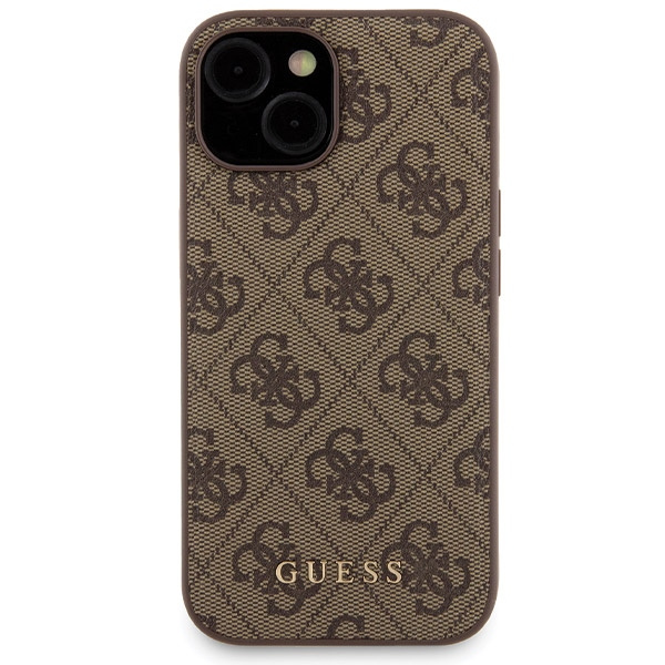 Zestaw Guess GUBPM5P15S4GEMGW iPhone15 6.1" hardcase + Powerbank 5000mAh MagSafe brązowy/brown 4G Metal Logo