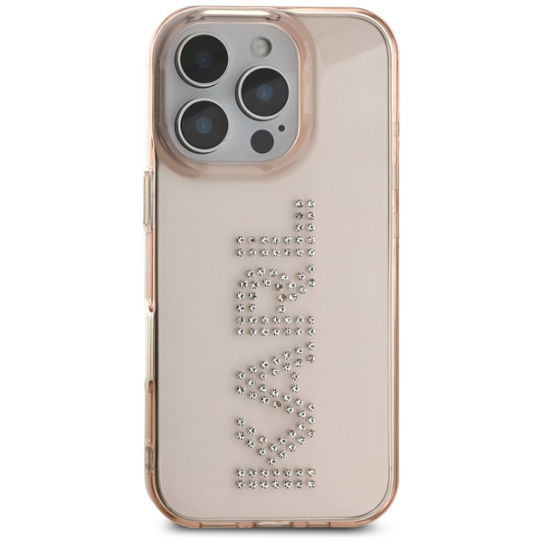Etui Karl Lagerfeld IML Rhinestones Logo do iPhone 16 Pro Max różowy