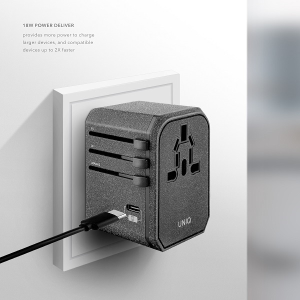Adapter podróżny UNIQ Voyage LITHOS Collective 33W 2xUSB PD 18W QC 3.0 - szary