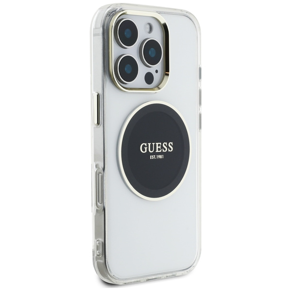 Etui Guess IML Metal Colored Circle      Classic Logo MagSafe do iPhone 16 Pro czarny