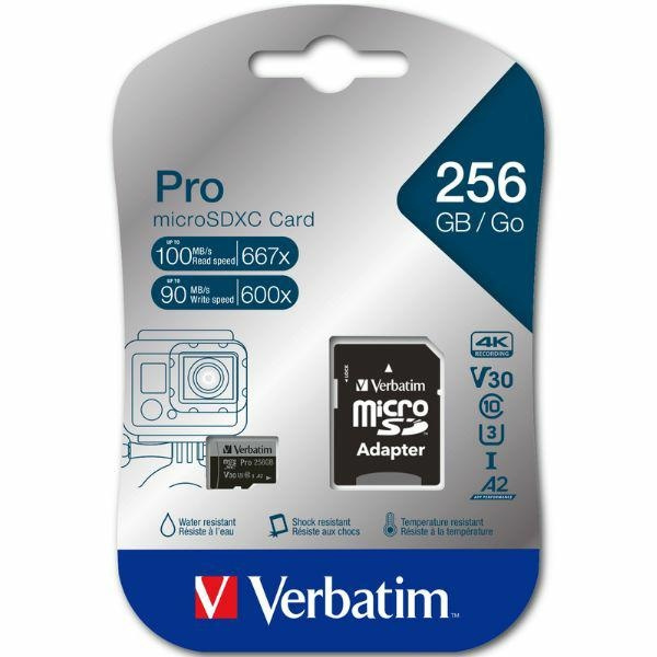 Verbatim Karta microSD 256GB + adapterPro U3 czarny/black 47045