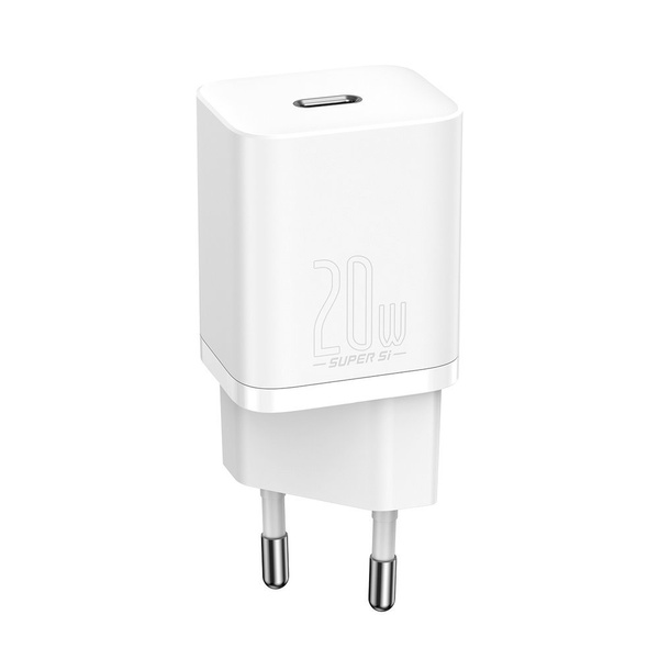 BASEUS SUPER SI 1C FAST WALL CHARGER USB TYPE C 20 W POWER DELIVERY + USB TYPE C - LIGHTNING CABLE 1 M WHITE (TZCCSUP-B02)