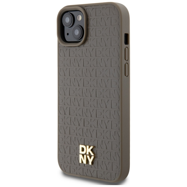 DKNY DKHMP15MPSHRPSW iPhone 15 Plus /14 Plus 6.7" brązowy/brown hardcase Leather Pattern Metal Logo MagSafe