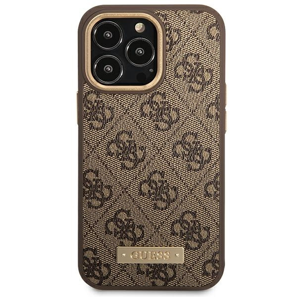 Guess GUHMP14LU4GPRW iPhone 14 Pro 6,1" brązowy/brown hard case 4G Logo Plate MagSafe