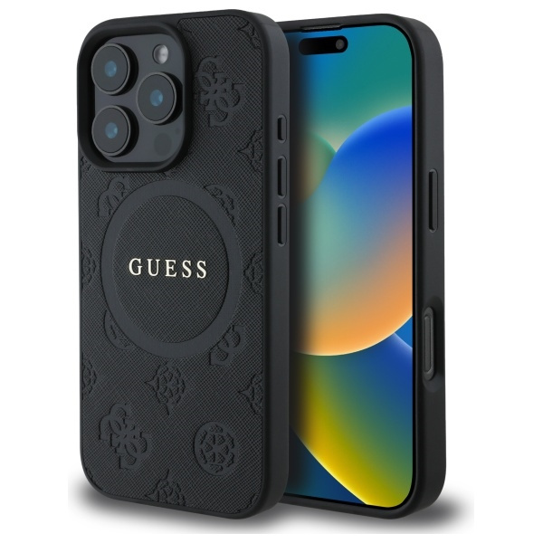 Guess GUHMP16LPSAPSMEK iPhone 16 Pro 6.3" czarny/black hardcase Saffiano Peony Classic Logo MagSafe