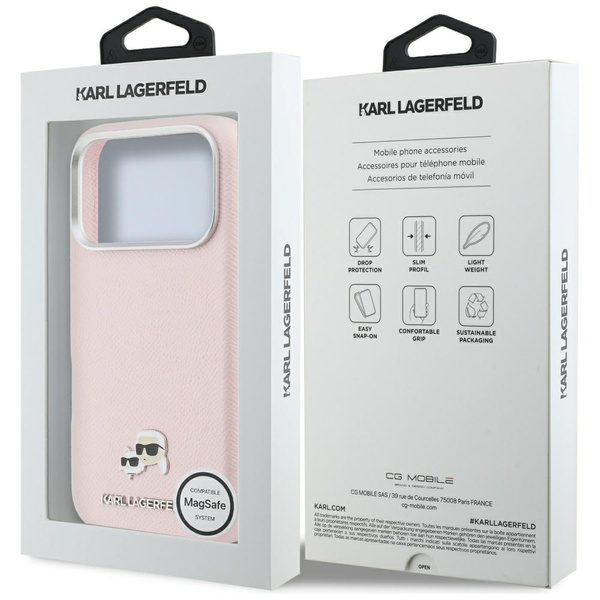 Etui Karl Lagerfeld Karl & Choupette     Head Pins Saffiano MagSafe do iPhone 17 Pro Max różowy