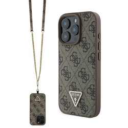 Guess GUHCP16LP4TDSCPW iPhone 16 Pro6.3" brązowy/brown hardcase Leather Metal Logo Strass Crossbody